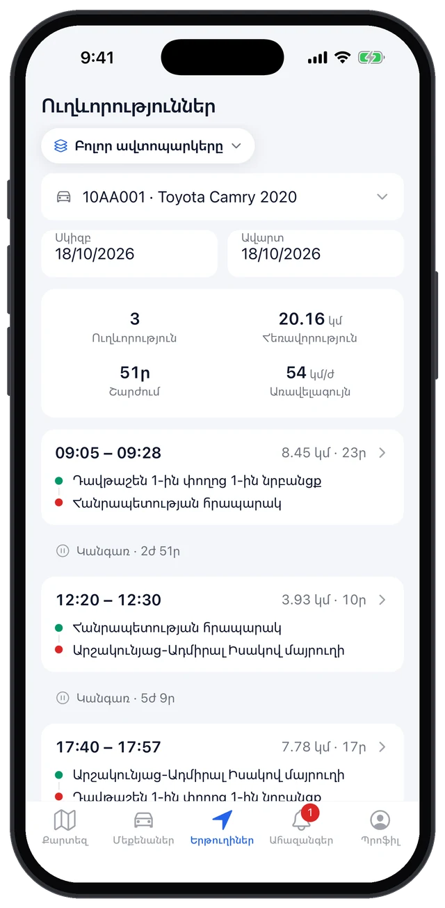 Բջջային հավելված՝ մեկ մեքենայի օրվա ուղևորությունները